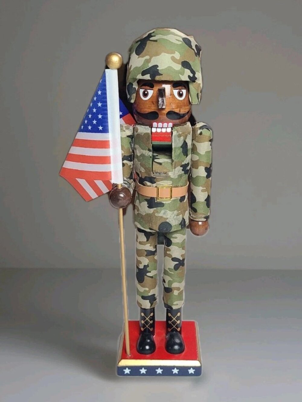 Ethnic African American Black Military Army Wooden Nutcracker Christmas